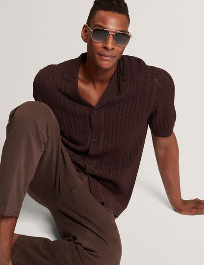 Ted Baker Lound Textured Stripe Knit Short Sleeve Shirt