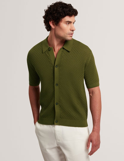 Ted Baker Domati Diamond Crochet Knit Short Sleeve Shirt