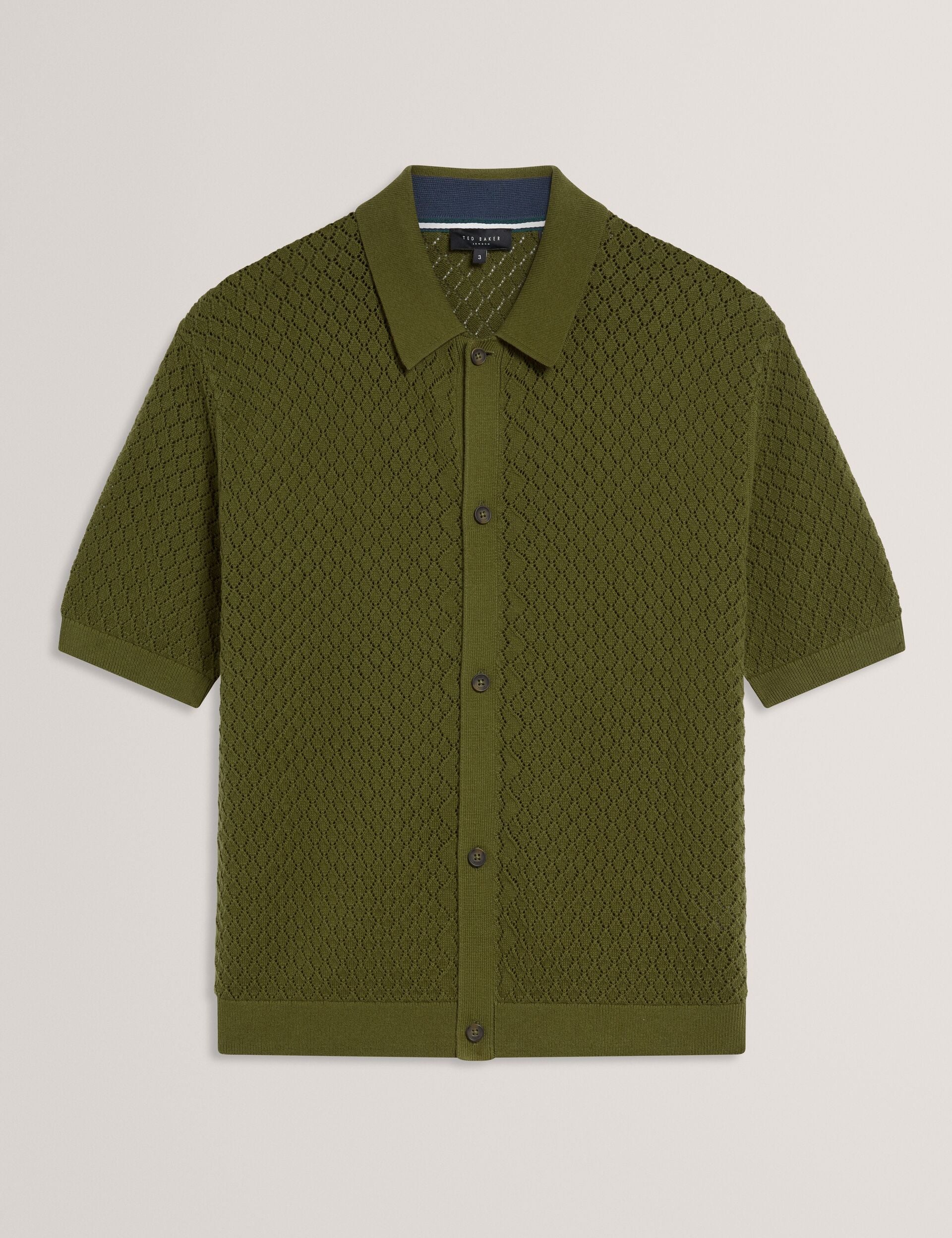 Ted Baker Domati Diamond Crochet Knit Short Sleeve Shirt