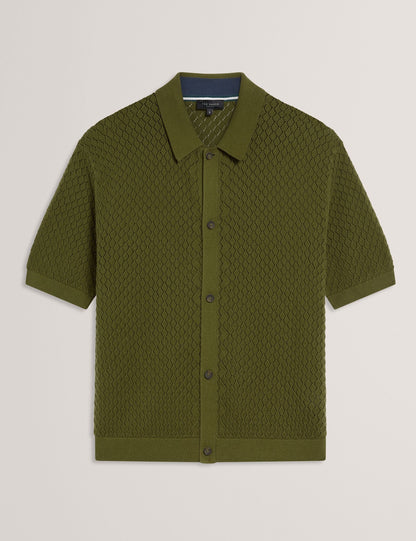 Ted Baker Domati Diamond Crochet Knit Short Sleeve Shirt
