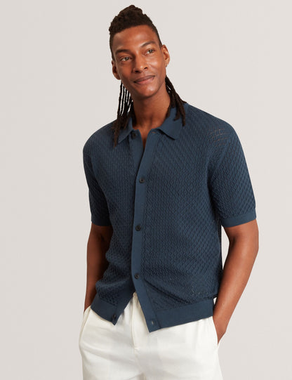 Ted Baker Domati Diamond Crochet Knit Short Sleeve Shirt