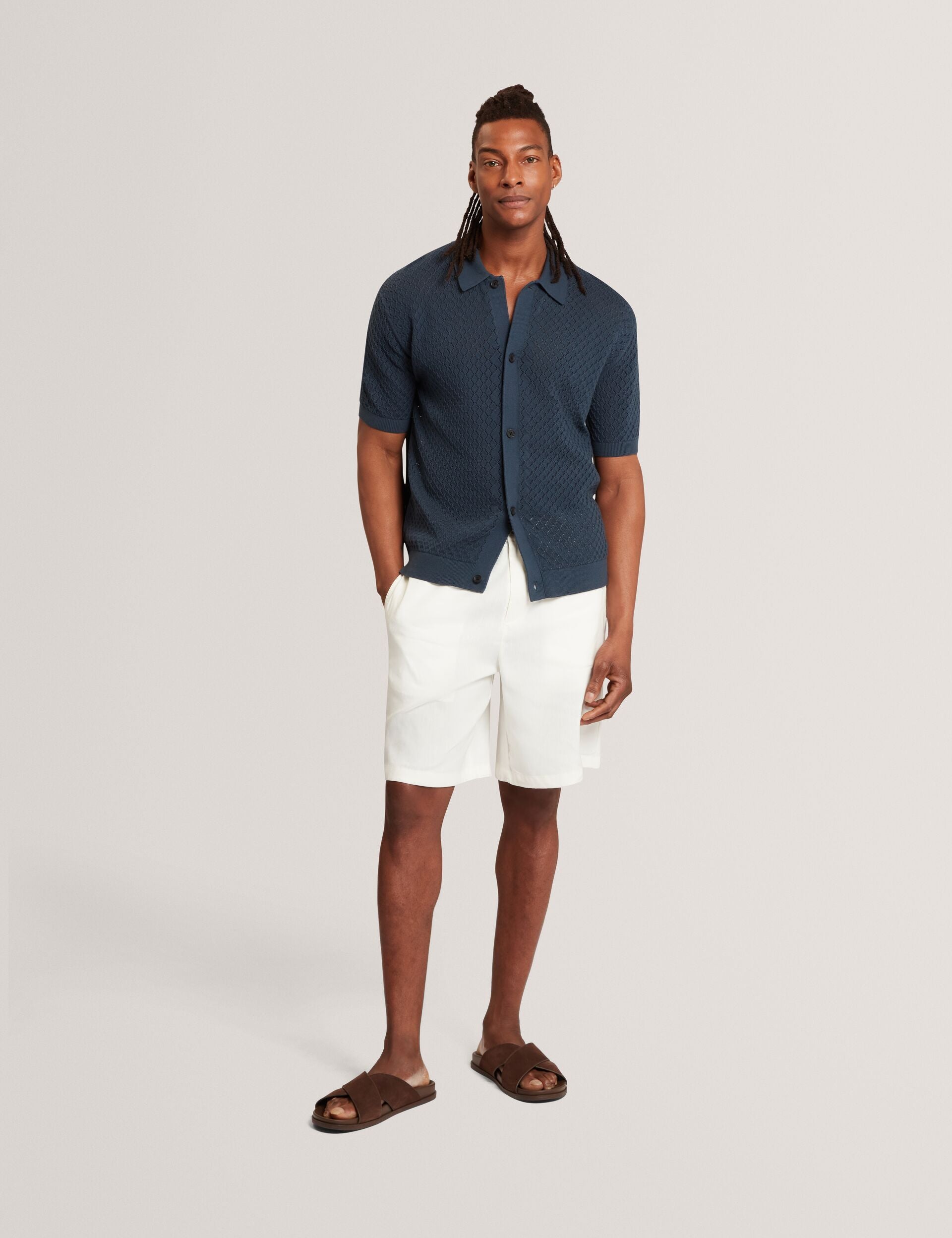 Ted Baker Domati Diamond Crochet Knit Short Sleeve Shirt