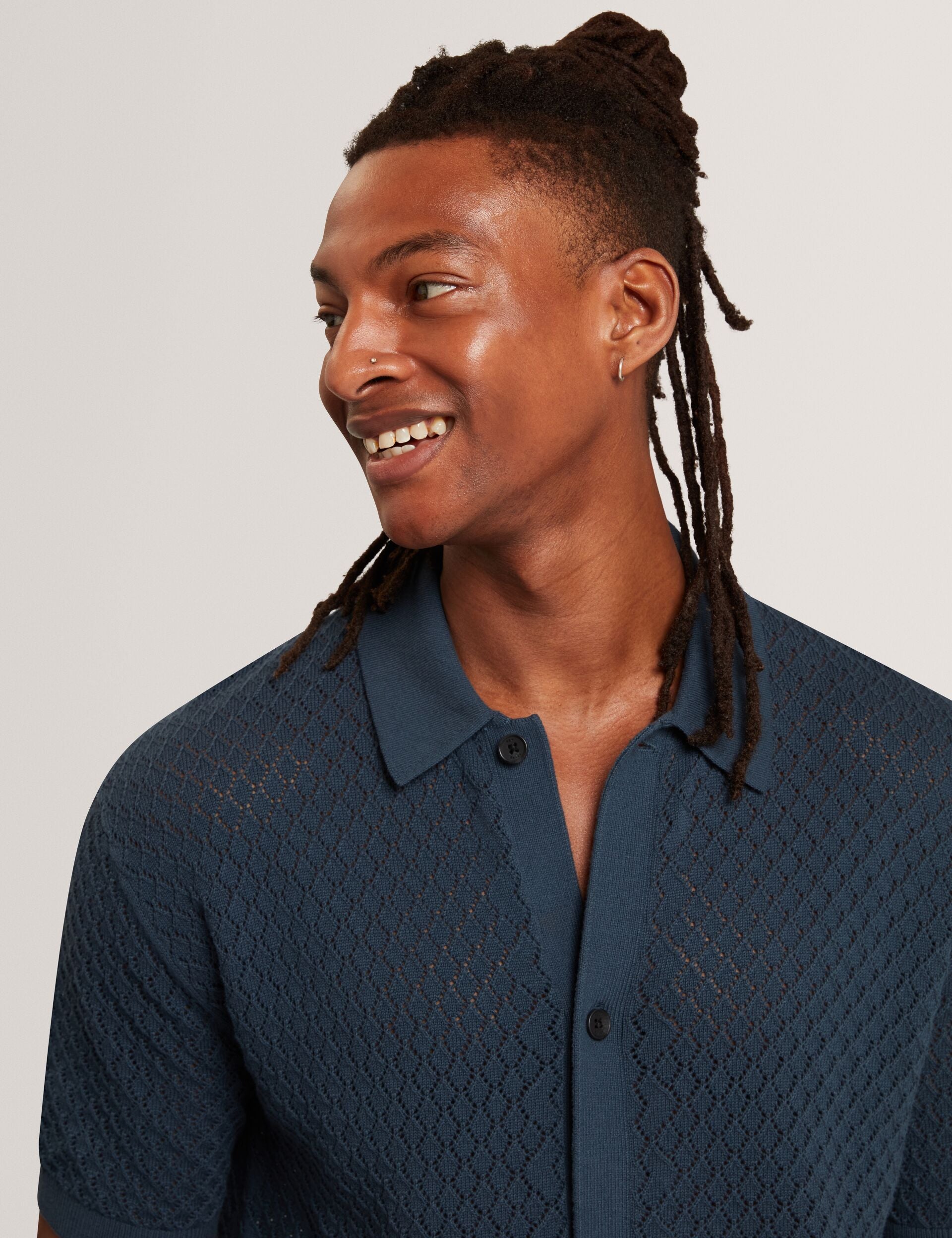 Ted Baker Domati Diamond Crochet Knit Short Sleeve Shirt
