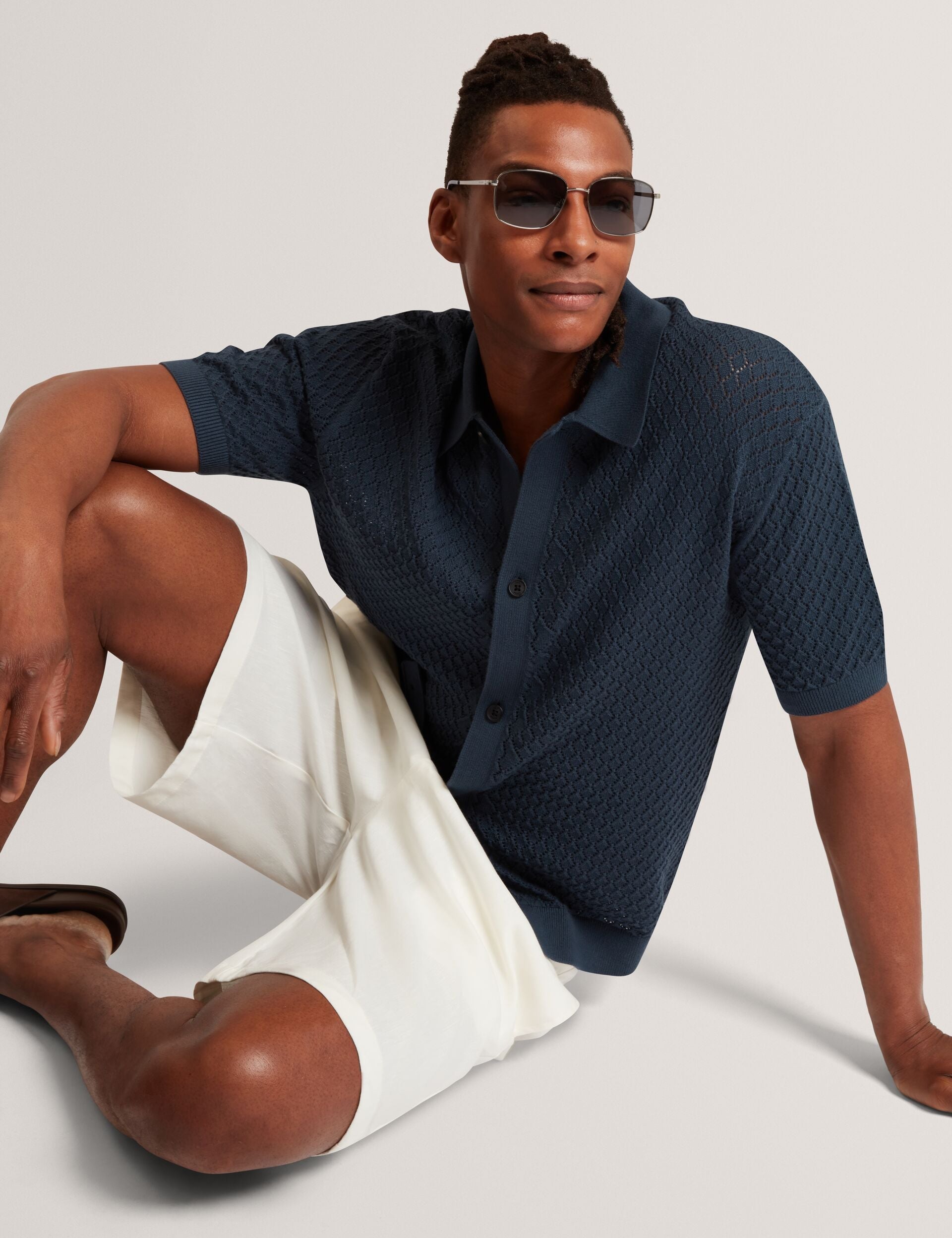 Ted Baker Domati Diamond Crochet Knit Short Sleeve Shirt