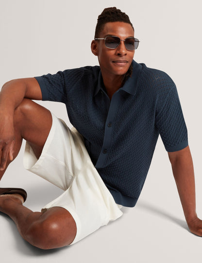 Ted Baker Domati Diamond Crochet Knit Short Sleeve Shirt