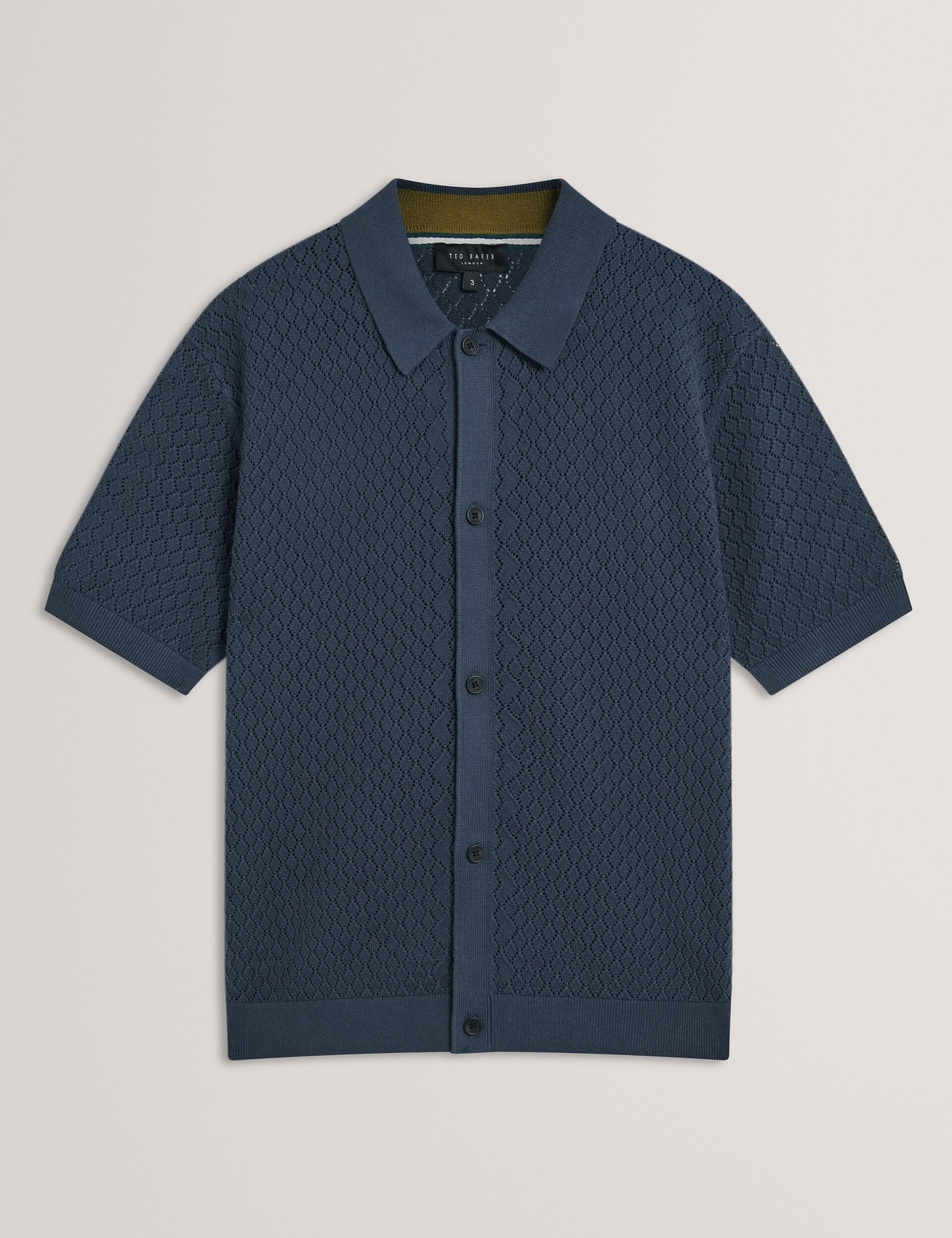 Ted Baker Domati Diamond Crochet Knit Short Sleeve Shirt