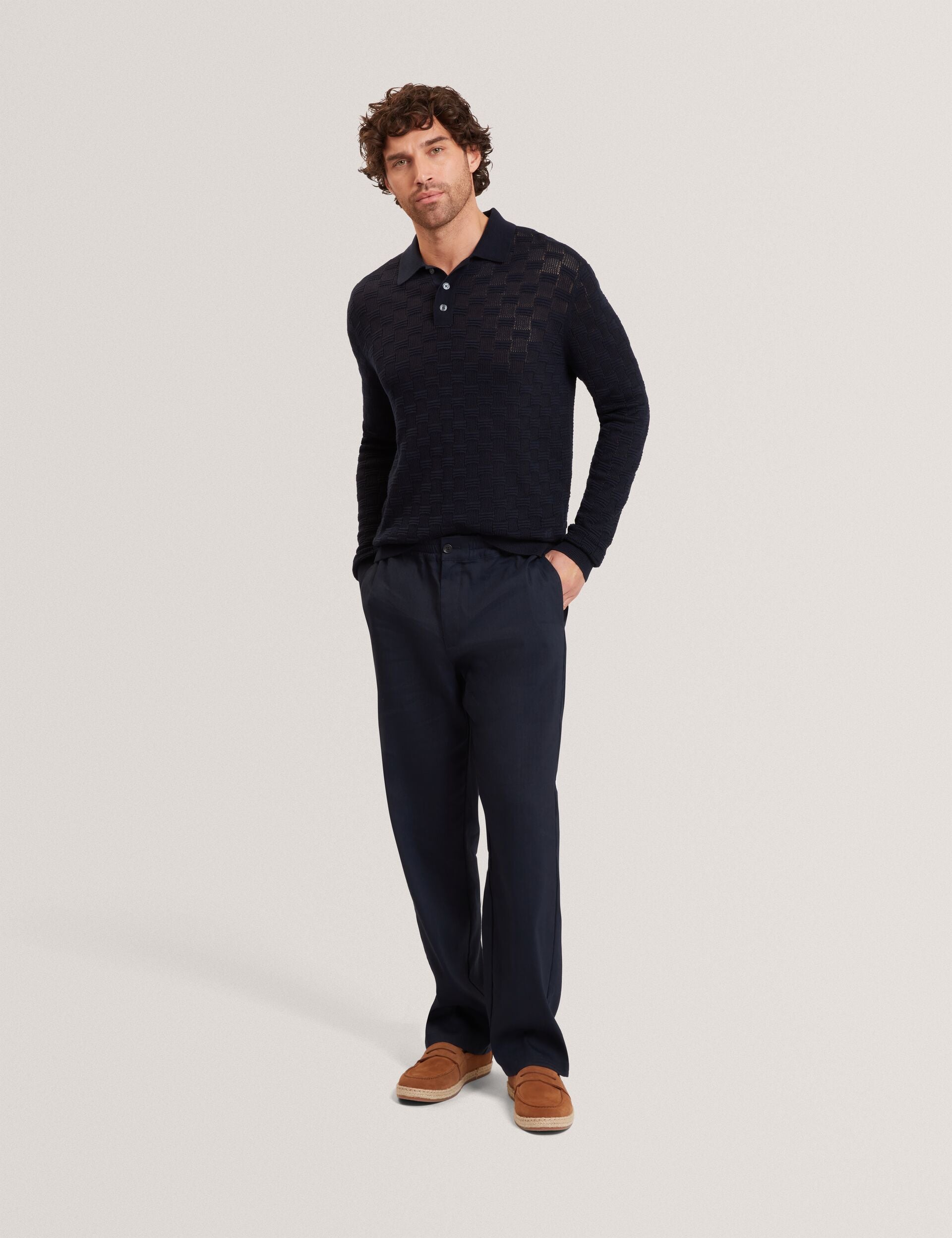 Ted Baker Osaka Basket Texture Silk Blend Long Sleeve Polo