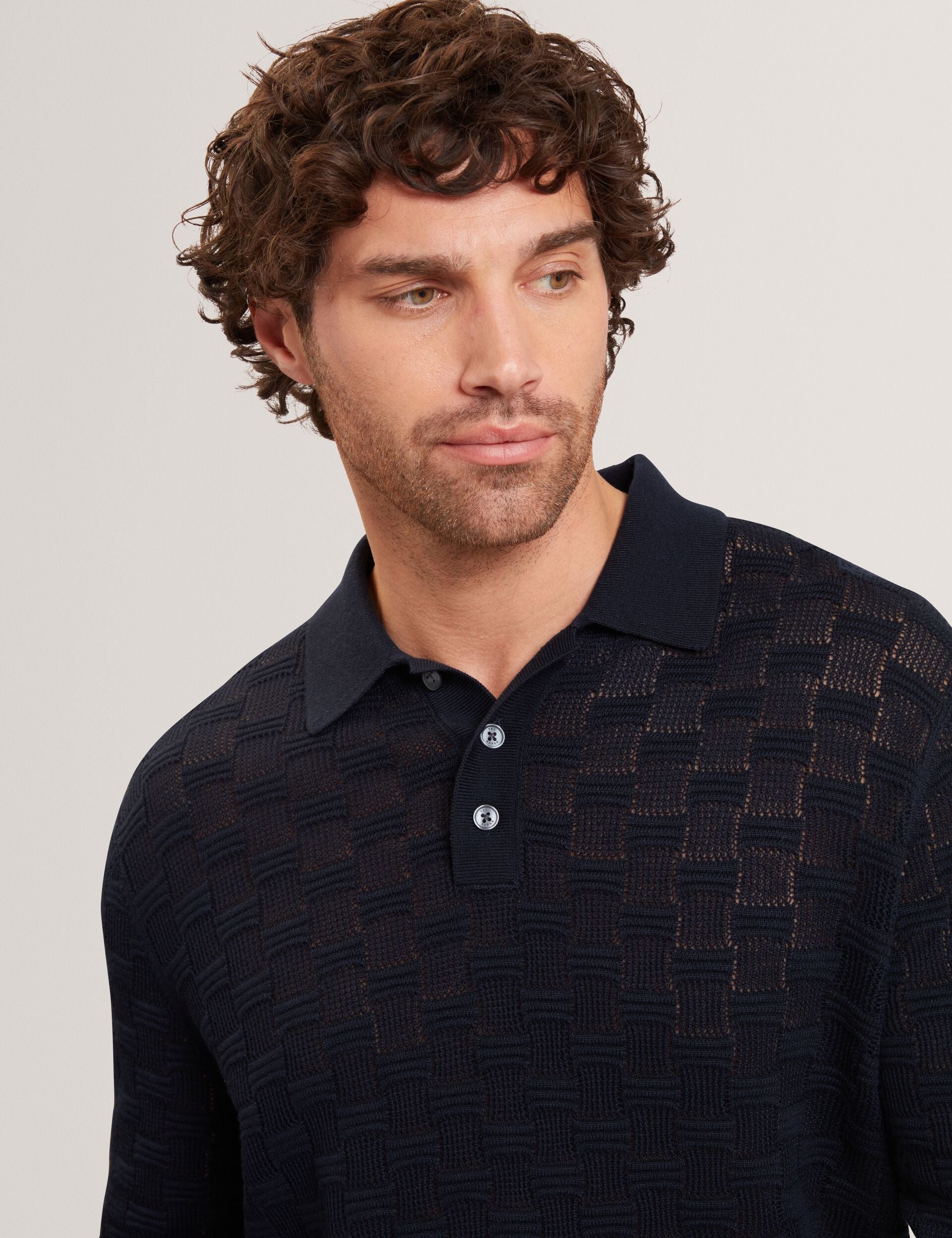 Ted Baker Osaka Basket Texture Silk Blend Long Sleeve Polo