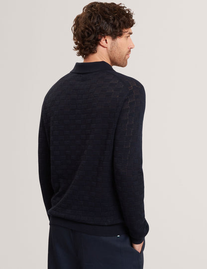 Ted Baker Osaka Basket Texture Silk Blend Long Sleeve Polo