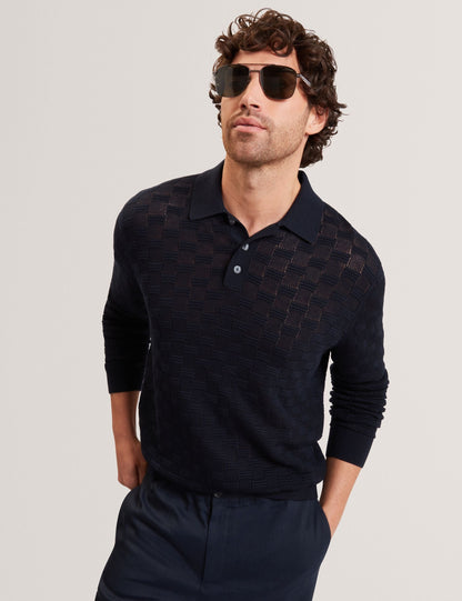 Ted Baker Osaka Basket Texture Silk Blend Long Sleeve Polo