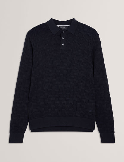 Ted Baker Osaka Basket Texture Silk Blend Long Sleeve Polo