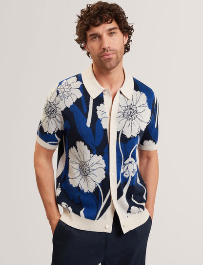 Ted Baker Aldery Jacquard Botanical Print Wool Blend Shirt