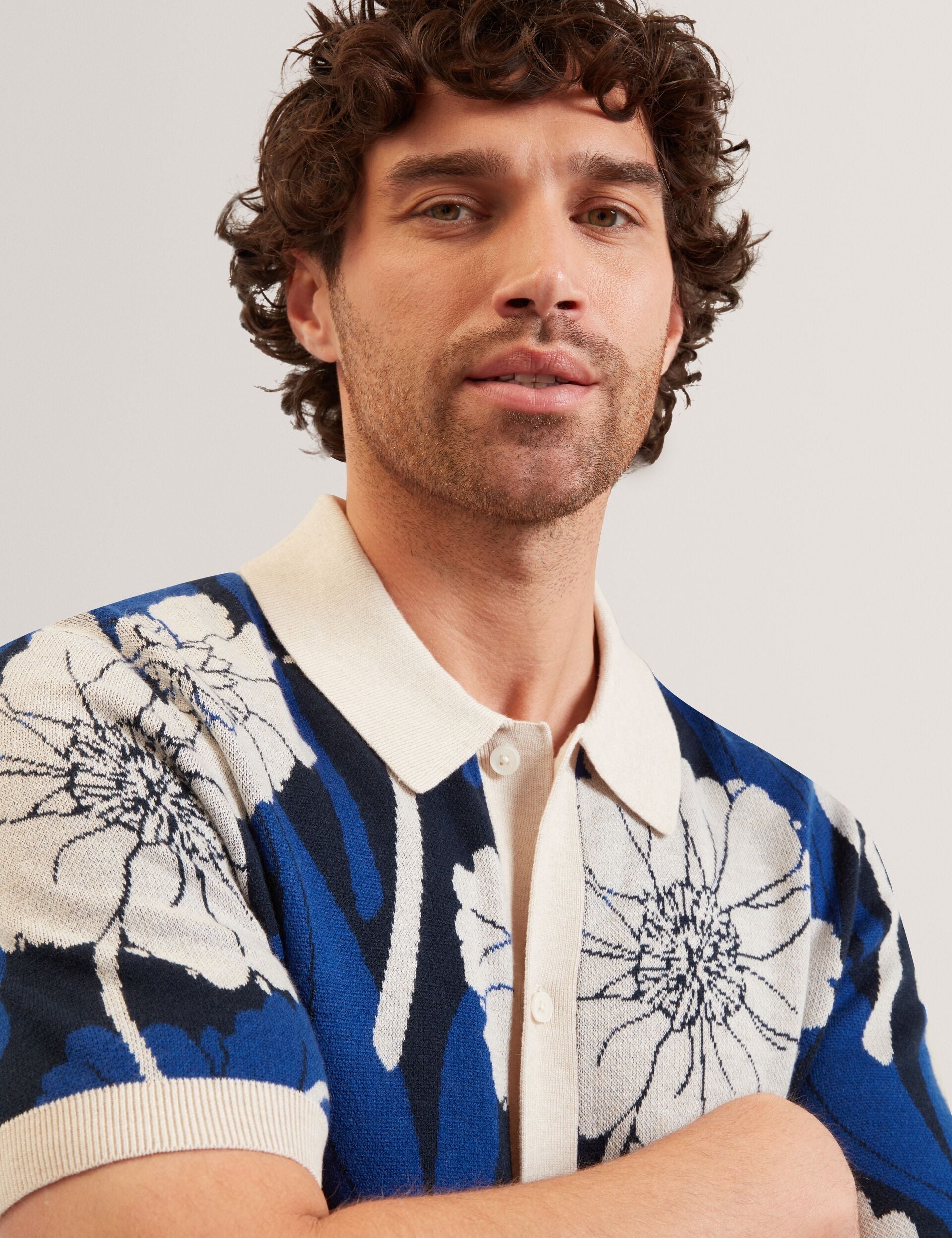 Ted Baker Aldery Jacquard Botanical Print Wool Blend Shirt