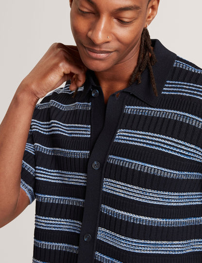 Ted Baker Florem Stitched Stripe Knit Short Sleeve Shirt