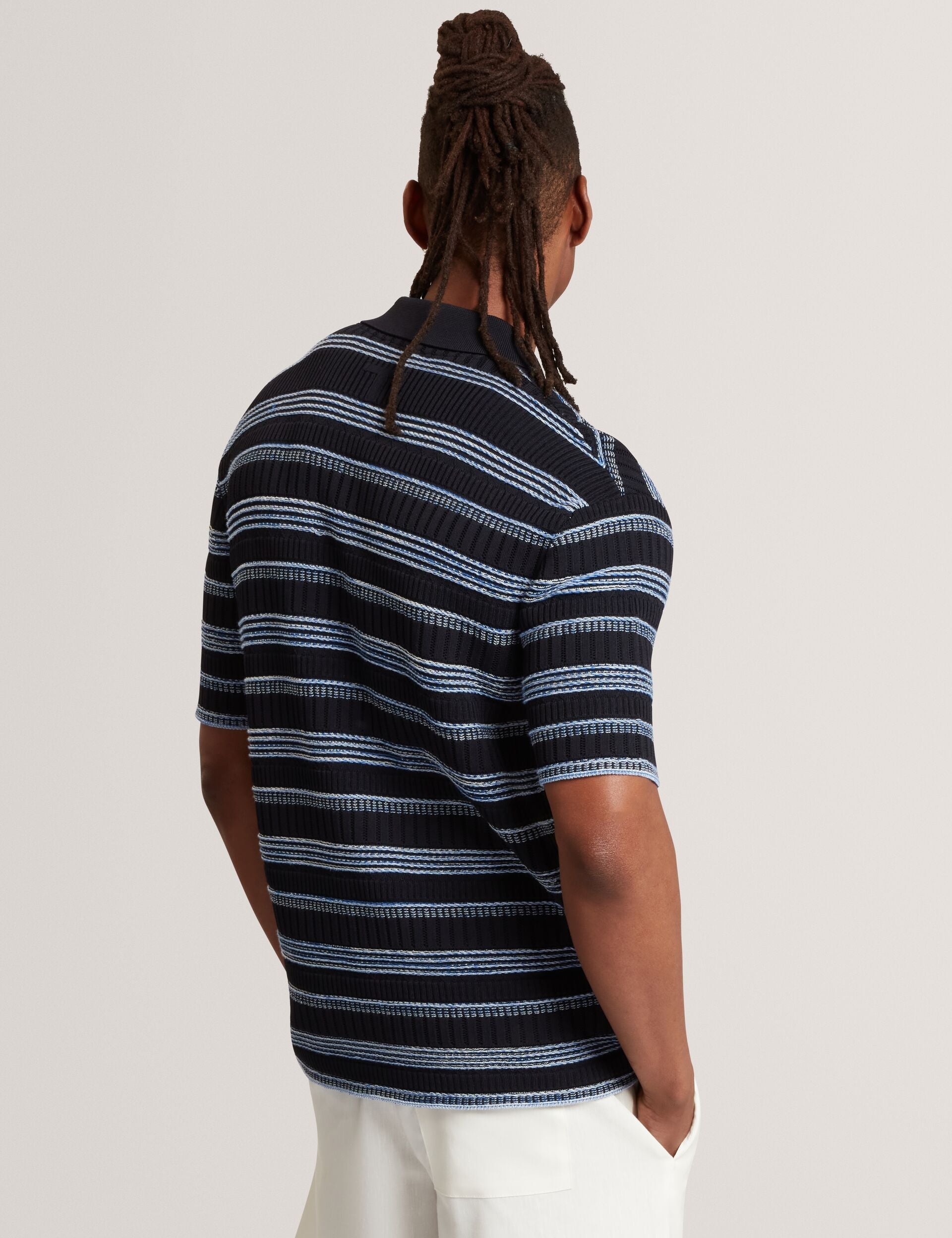 Ted Baker Florem Stitched Stripe Knit Short Sleeve Shirt