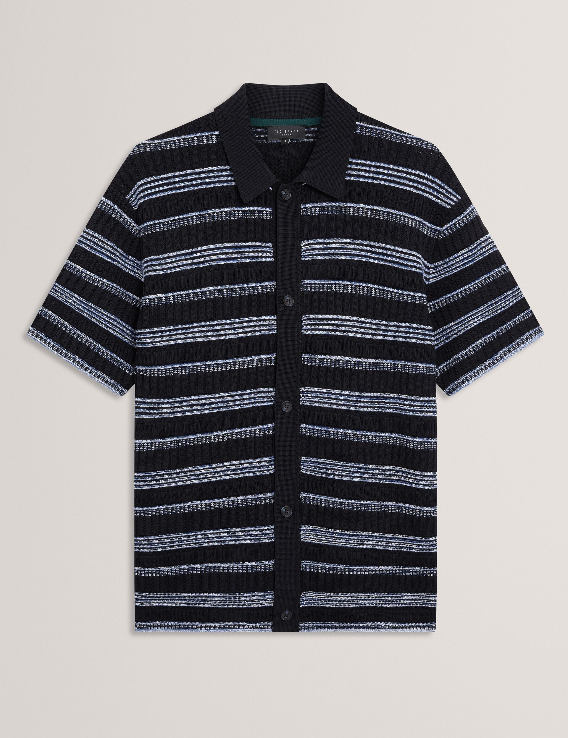 Ted Baker Florem Stitched Stripe Knit Short Sleeve Shirt