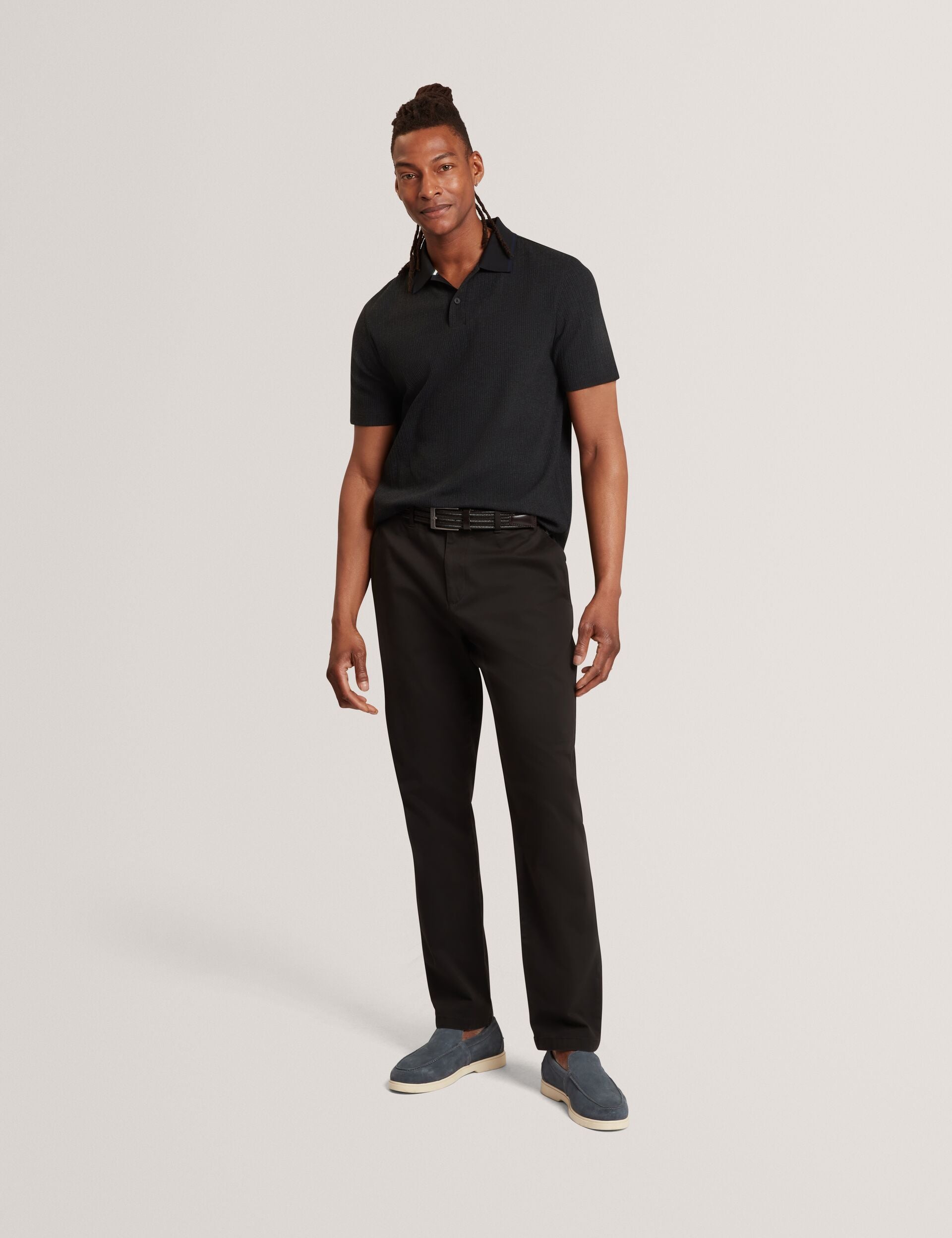 Ted Baker Hammon Stitched Rib Cotton Blend Short Sleeve Polo