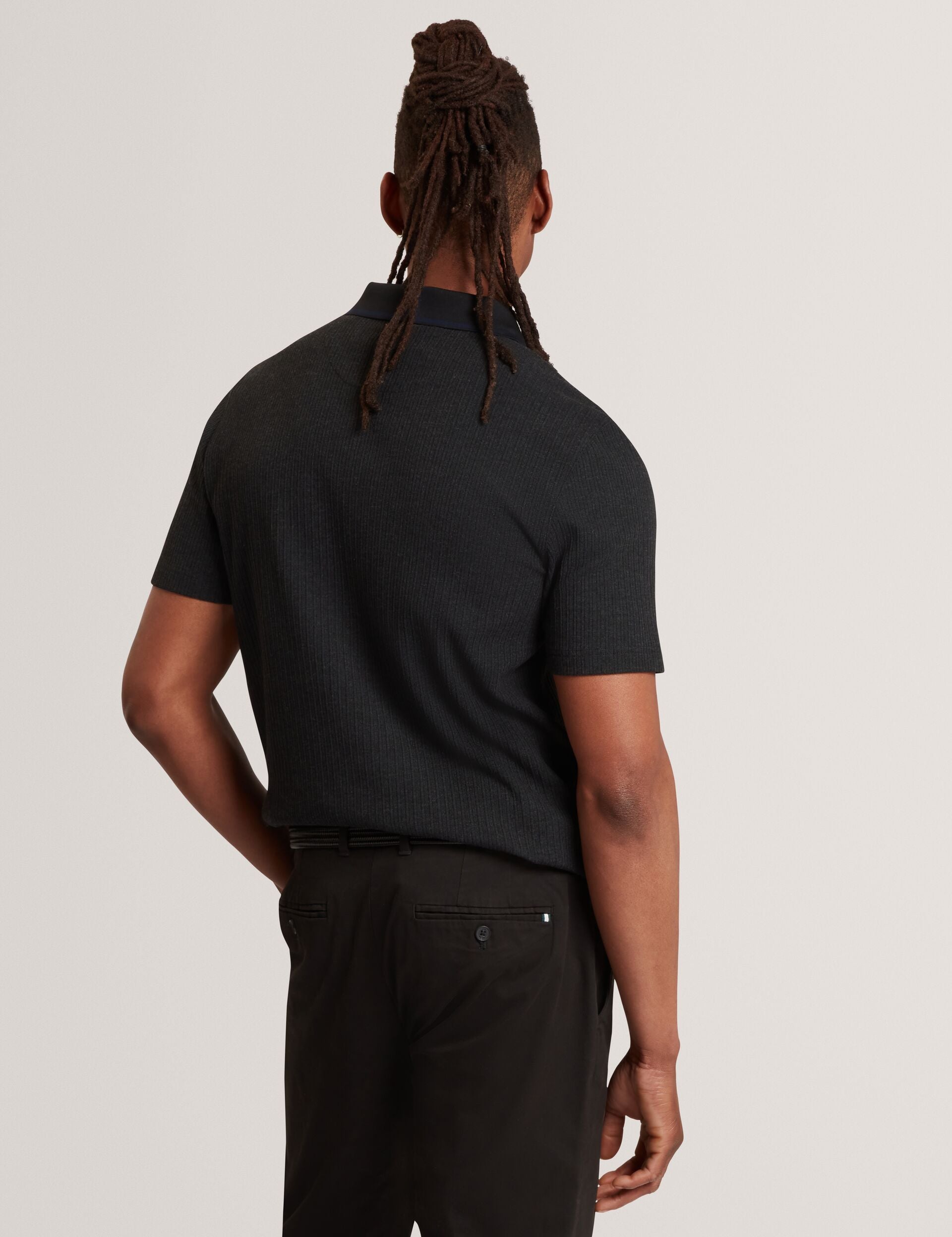 Ted Baker Hammon Stitched Rib Cotton Blend Short Sleeve Polo