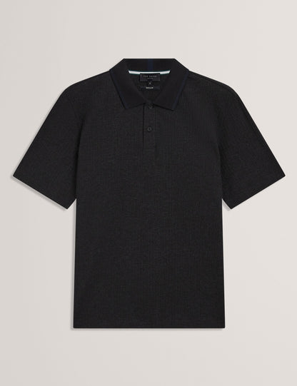 Ted Baker Hammon Stitched Rib Cotton Blend Short Sleeve Polo