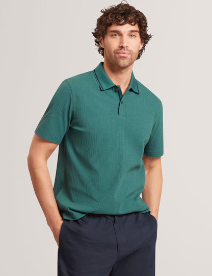 Ted Baker Hammon Stitched Rib Cotton Blend Short Sleeve Polo