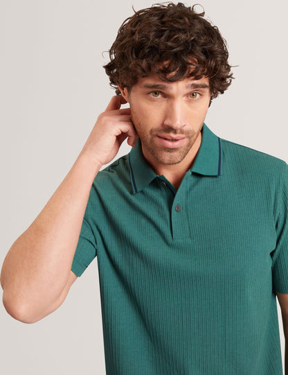 Ted Baker Hammon Stitched Rib Cotton Blend Short Sleeve Polo