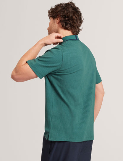 Ted Baker Hammon Stitched Rib Cotton Blend Short Sleeve Polo