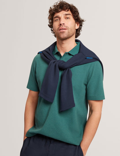 Ted Baker Hammon Stitched Rib Cotton Blend Short Sleeve Polo