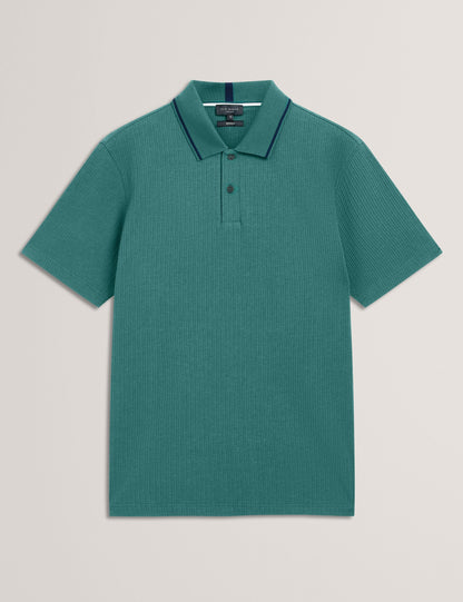 Ted Baker Hammon Stitched Rib Cotton Blend Short Sleeve Polo