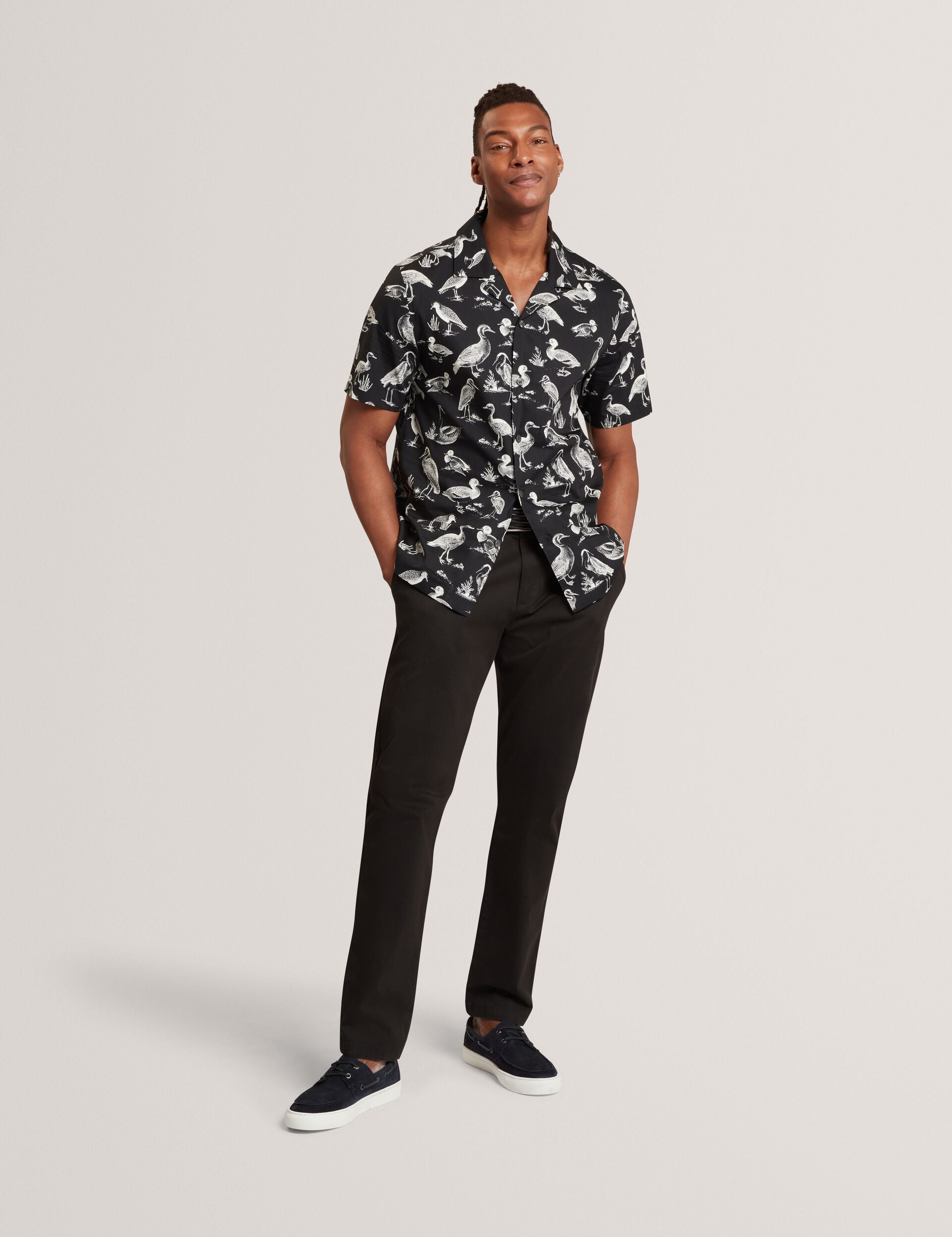 Ted Baker Yamal Duck Print Cotton Short Sleeve Shirt