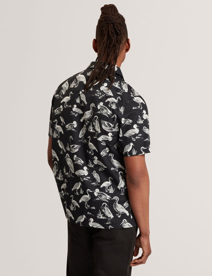 Ted Baker Yamal Duck Print Cotton Short Sleeve Shirt