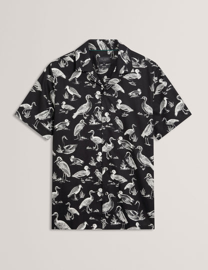 Ted Baker Yamal Duck Print Cotton Short Sleeve Shirt