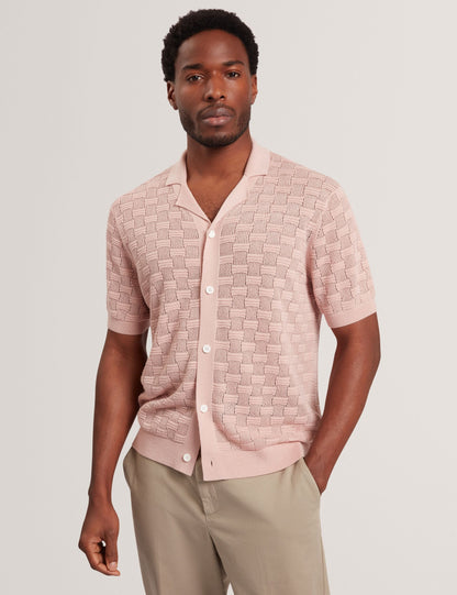 Ted Baker Rowwann Basket Knit Silk Blend Short Sleeve Shirt