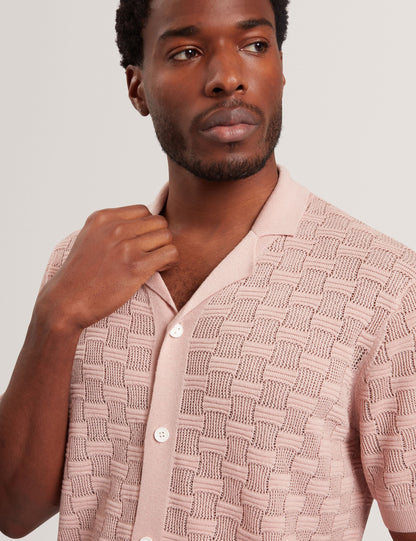 Ted Baker Rowwann Basket Knit Silk Blend Short Sleeve Shirt