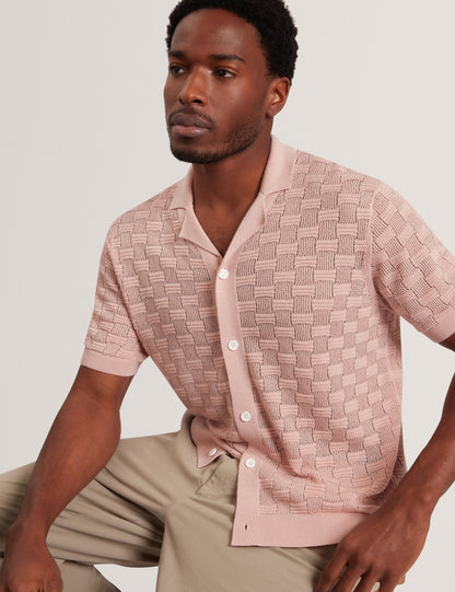 Ted Baker Rowwann Basket Knit Silk Blend Short Sleeve Shirt