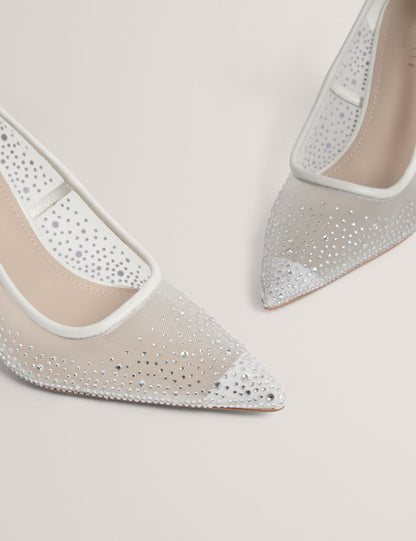 Ted Baker Criista Bejewelled Mesh Stiletto Court Heels Women's