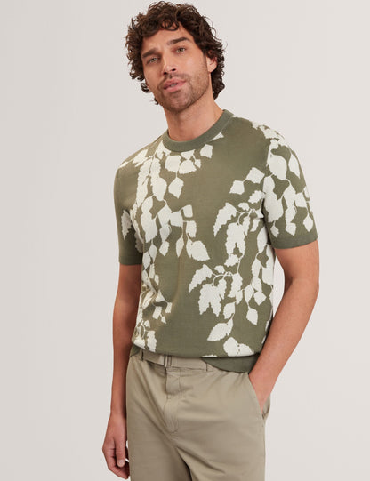Ted Baker Alddat Foliage Print Cotton Fine Knit Tshirt