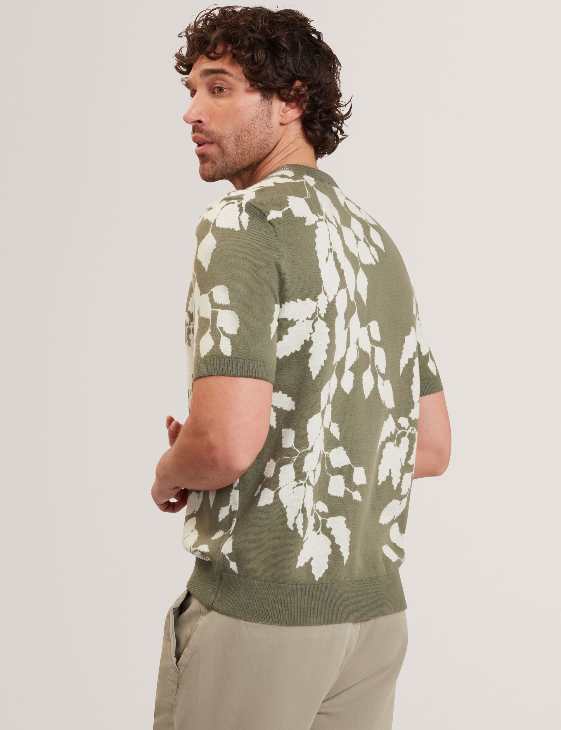 Ted Baker Alddat Foliage Print Cotton Fine Knit Tshirt