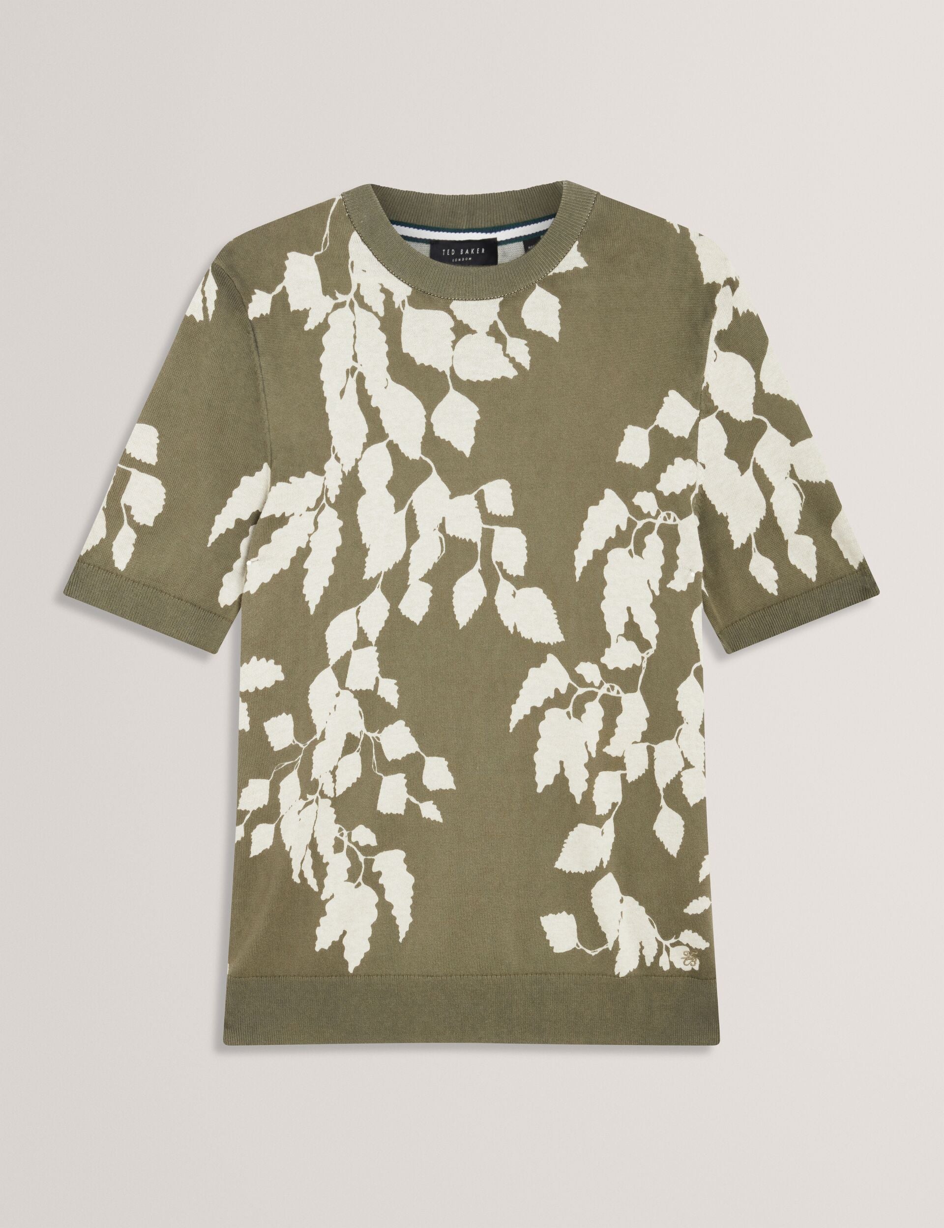 Ted Baker Alddat Foliage Print Cotton Fine Knit Tshirt