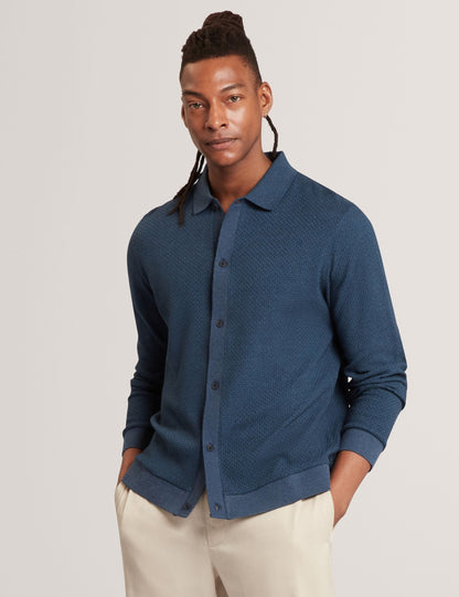Ted Baker Wilkes Long Sleeve Textured Buttonthrough Polo