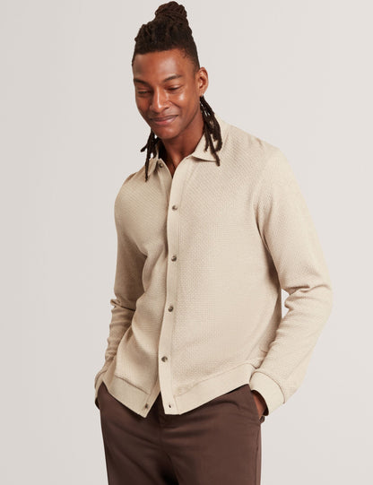 Ted Baker Wilkes Long Sleeve Textured Buttonthrough Polo