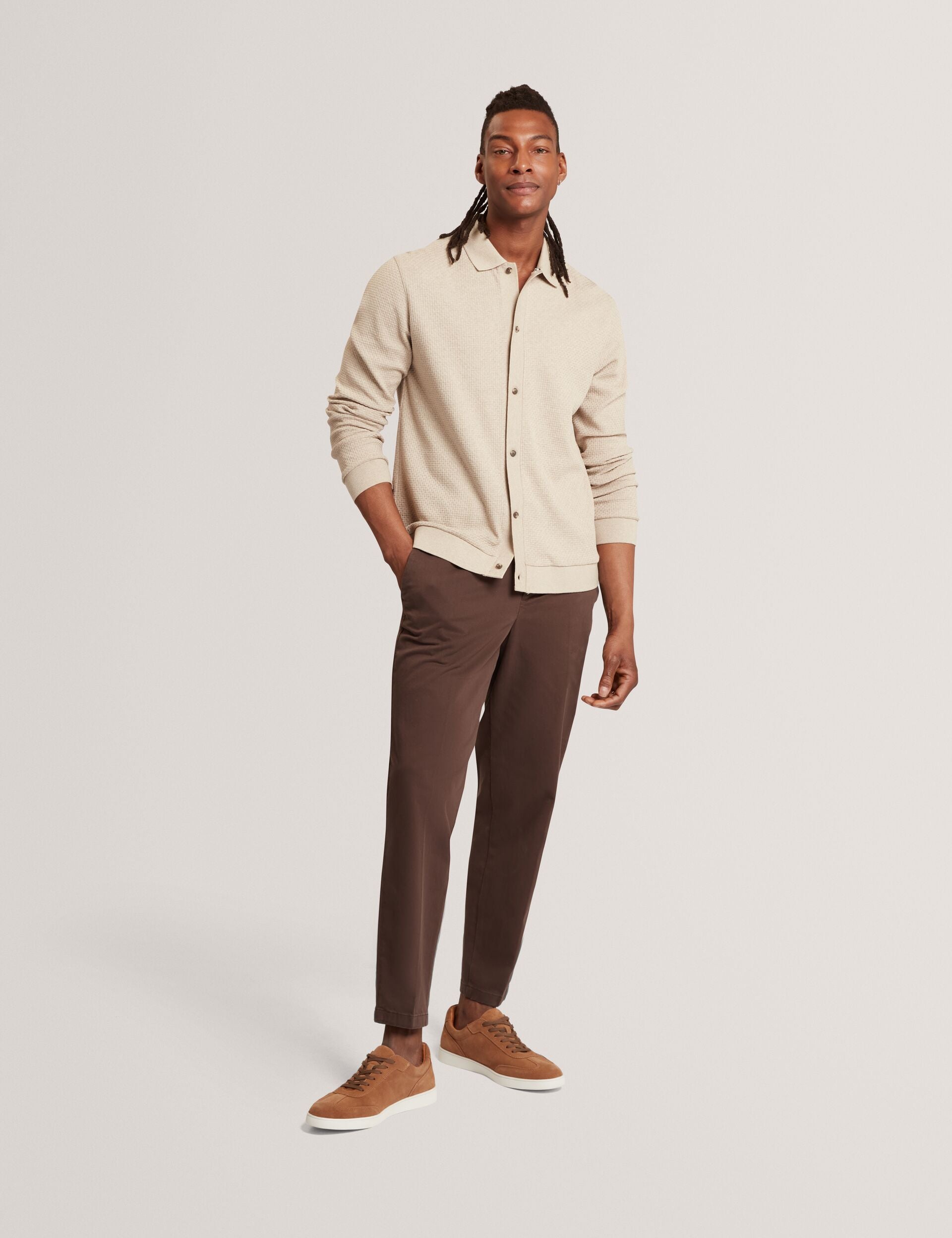 Ted Baker Wilkes Long Sleeve Textured Buttonthrough Polo
