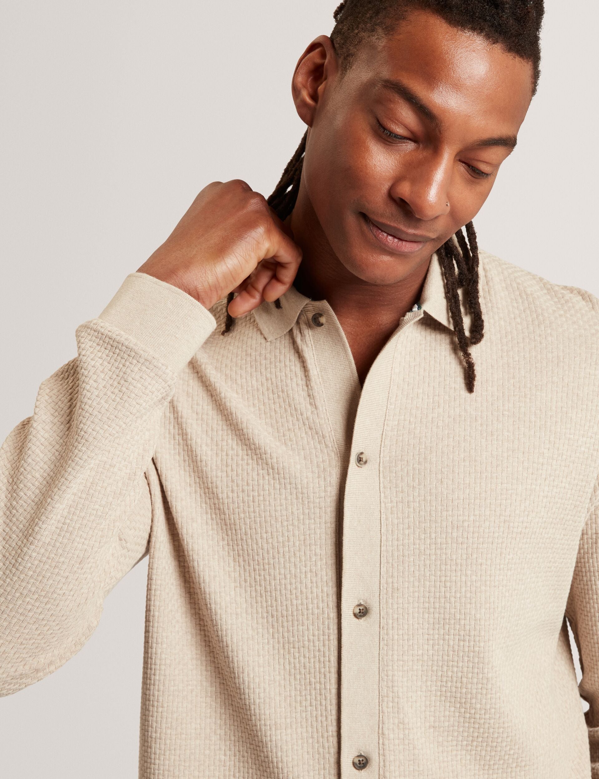 Ted Baker Wilkes Long Sleeve Textured Buttonthrough Polo