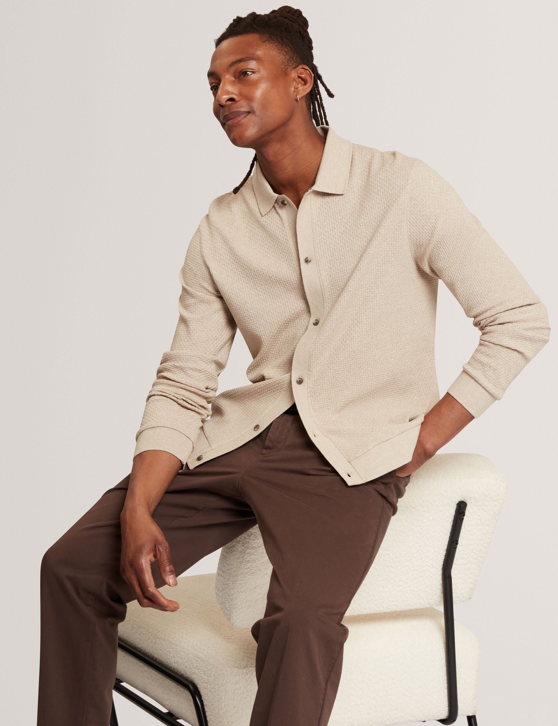 Ted Baker Wilkes Long Sleeve Textured Buttonthrough Polo