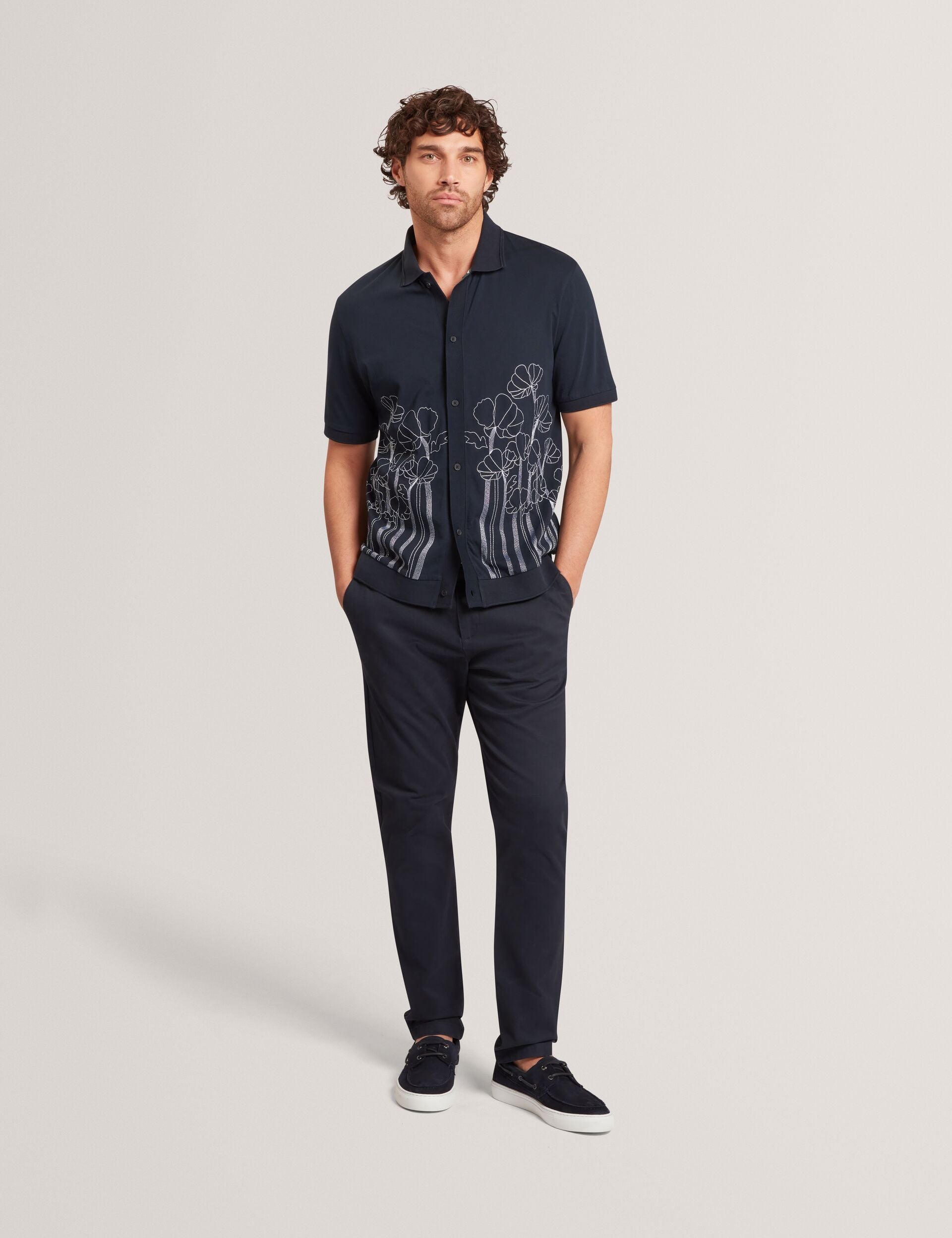 Ted Baker Actton Embroidered Floral Pure Cotton Knit Shirt