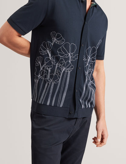 Ted Baker Actton Embroidered Floral Pure Cotton Knit Shirt