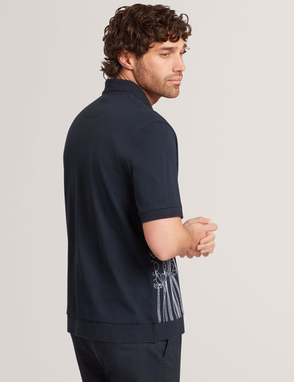 Ted Baker Actton Embroidered Floral Pure Cotton Knit Shirt