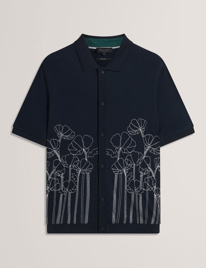 Ted Baker Actton Embroidered Floral Pure Cotton Knit Shirt