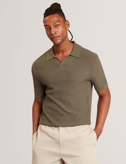 Ted Baker Aindrea Stitched Rib Open Neck Polo Shirt