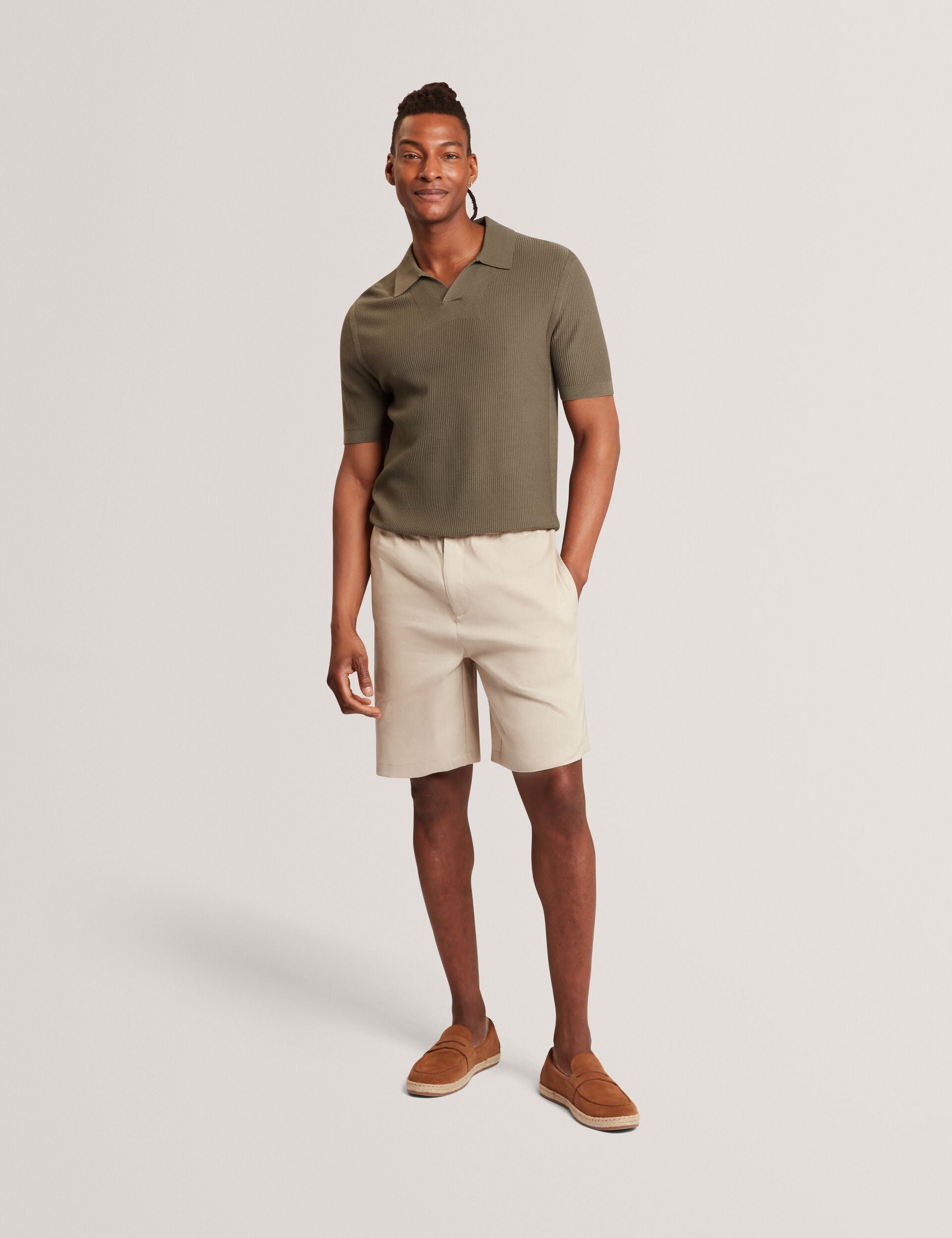 Ted Baker Aindrea Stitched Rib Open Neck Polo Shirt