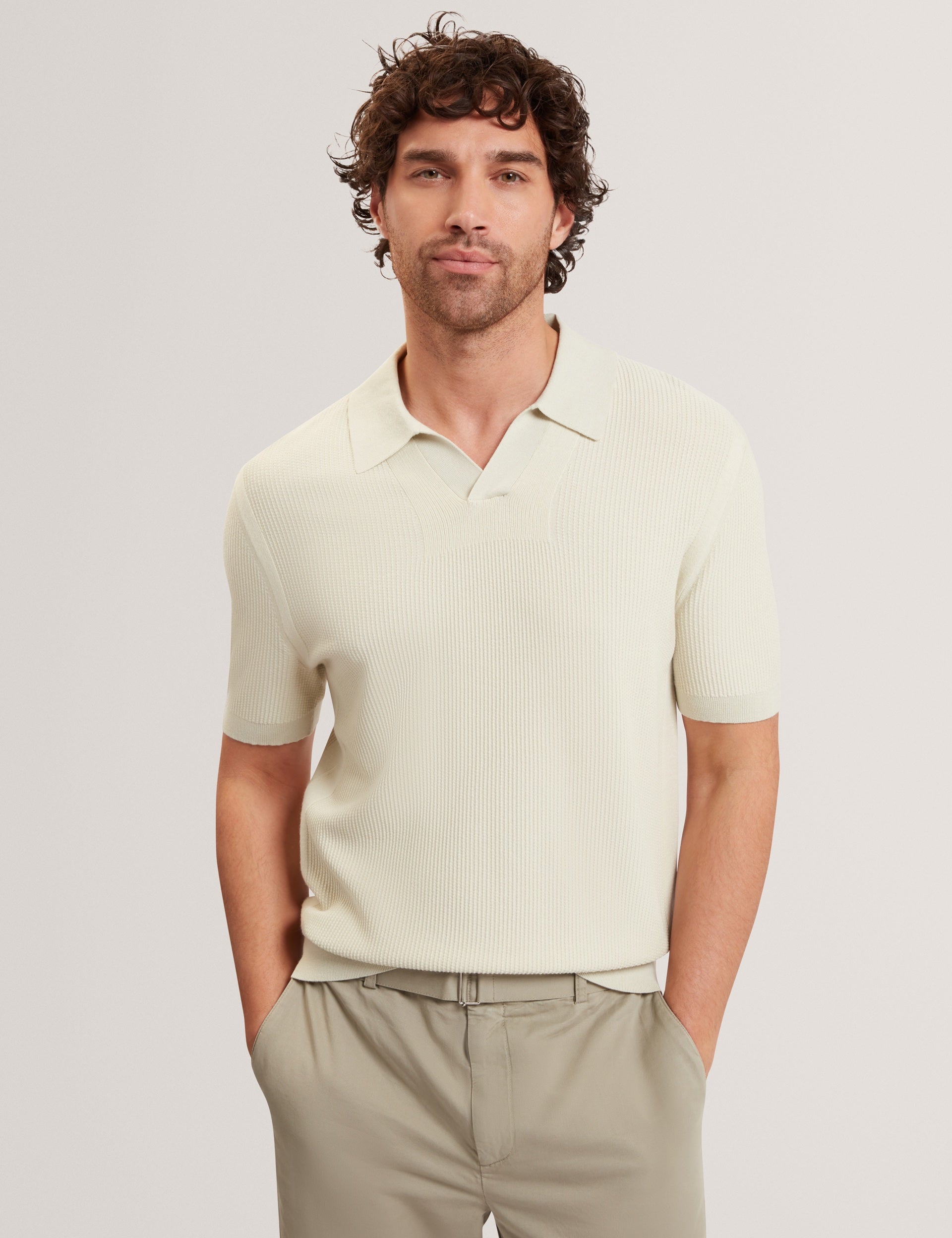 Ted Baker Aindrea Stitched Rib Open Neck Polo Shirt